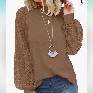 MIHOLL Women’s Long Sleeve Tops Lace Casual Loose Blouses T Shirts